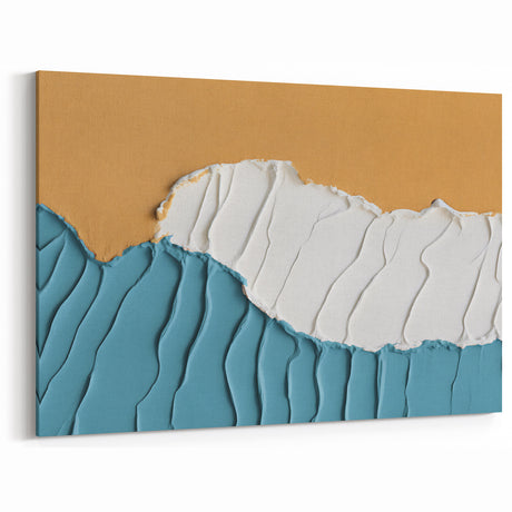 Textured Abstract Art with Coastal Colors of Gold, White, and Teal