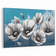 Monochrome Floral Art on Teal Abstract Background