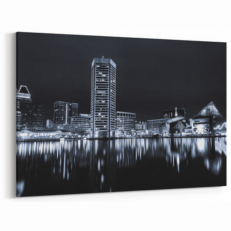 Nighttime Baltimore Skyline Art - Dark Blue Cityscape Decor
