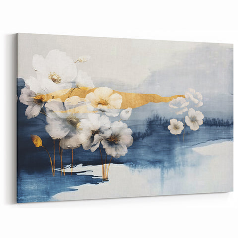 Golden Horizon Floral Strokes & Lines - Modern Abstract Canvas Art