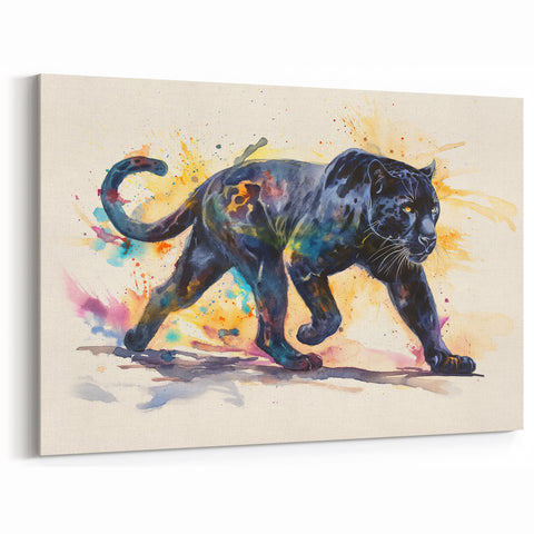 Vibrant Black Panther Canvas Art - Dynamic Wild Cat Decor for Bold Spaces