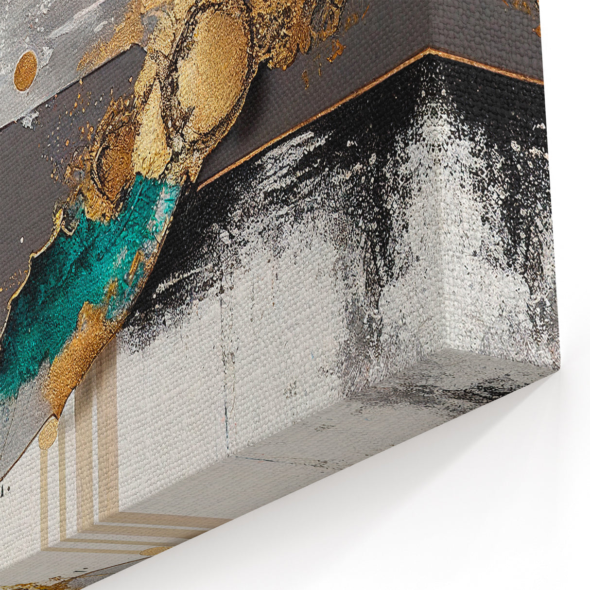Teal, Gold, and Grey Abstract Geometric Canvas - Modern Wall Art