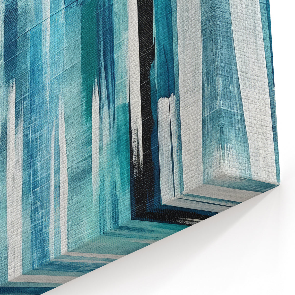 Teal and White Abstract Strokes Canvas - Minimalist Modern Wall Art