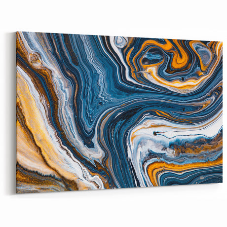 Blue and Gold Fluid Abstract Canvas - Modern Swirl Wall Art
