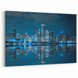 Chicago Skyline Wall Art - Blue-Toned Reflective Night Cityscape