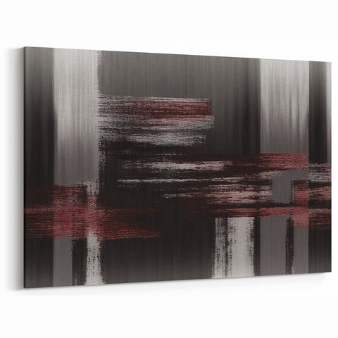 Abstract Line Art with Deep Burgundy, Black, and Gray Textures