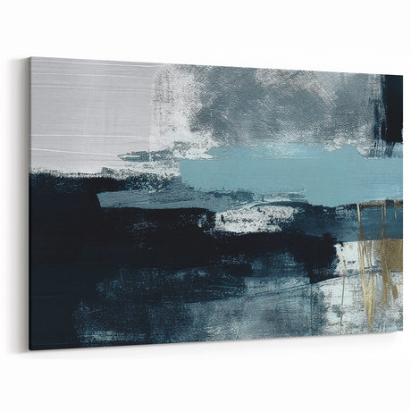 Abstract Line Art with Deep Blue, Black, and Gold Textured Strokes