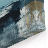 Abstract Line Art with Deep Blue, Black, and Gold Textured Strokes