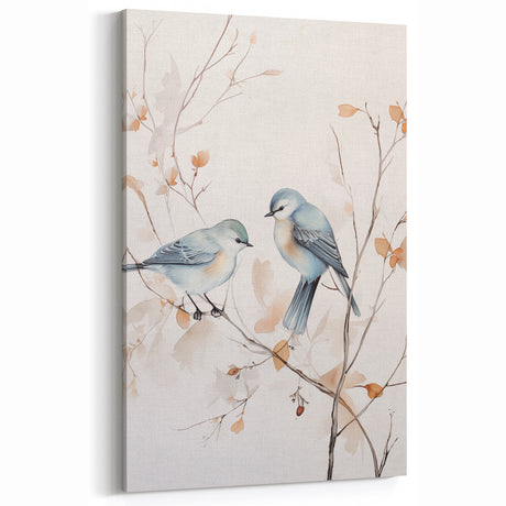 Charming Bird Art - Minimalist Watercolor Bluebirds on Branch Canvas Print