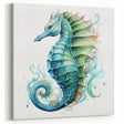Elegant Seahorse Wall Art - Vibrant Green & Blue Canvas, Framed Print