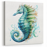 Elegant Seahorse Wall Art - Vibrant Green & Blue Canvas, Framed Print