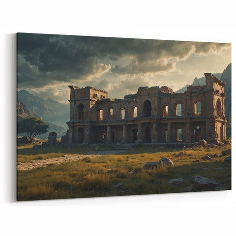 Ancient Ruins Wall Art - Abandoned Stone Mansion in Mountain Valley