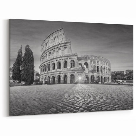 Ancient Ruins Wall Art - Iconic Roman Colosseum Black and White Canvas