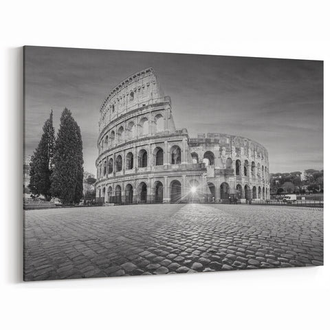 Ancient Ruins Wall Art - Iconic Roman Colosseum Black and White Canvas