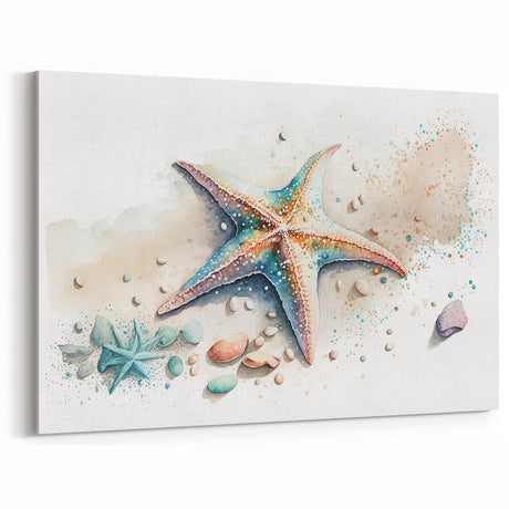 Watercolor Starfish Wall Art - Coastal Marine Life Canvas & Print Decor