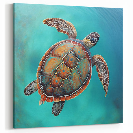 Colorful Turtle Canvas Art – Tropical Paradise Marine Wall Decor