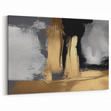 Strokes and Lines Abstract Art - Modern Gold and Black Brushwork Canvas