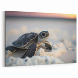 Serene Baby Turtle Wall Art - Sunset Beach Canvas for Coastal Decor