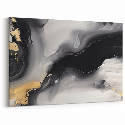 Abstract Brush Strokes - Black, White, and Gold Canvas Wall Art