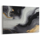 Modern Monochrome Strokes Abstract Art | Elegant Black and Gold Canvas