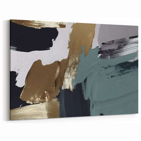 Modern Strokes and Lines Abstract Art | Urban Chic Gold and Teal Canvas