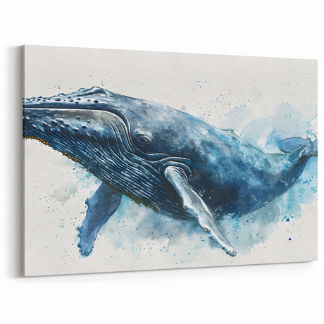Watercolor Whale Art - Ocean Blue Decor - Canvas & Framed Print