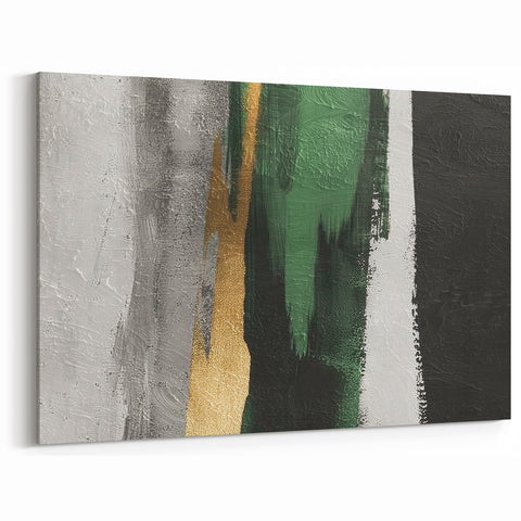 Modern Abstract Strokes Canvas – Green, Gold, and Black Artistic Design