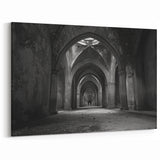 Gothic Arches Wall Art - Dramatic Black and White Corridor Print
