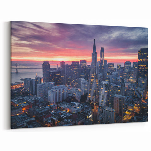 San Francisco Skyline Art | Sunset Cityscape with Vibrant Colors | Canvas