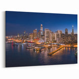 San Francisco Skyline Art | Night Cityscape with Illuminated Bay | Canvas