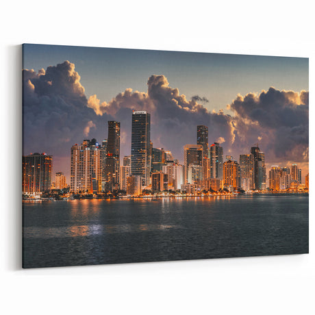 Miami Night Skyline Art: Captivating Downtown Miami Cityscape on Canvas