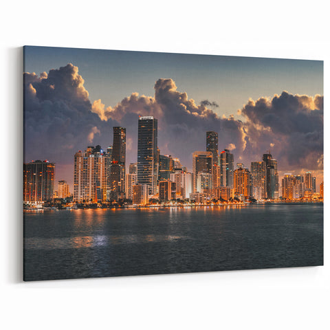 Miami Night Skyline Art: Captivating Downtown Miami Cityscape on Canvas