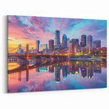 Minneapolis Skyline Art - Vibrant Cityscape with Stunning Sunset Reflections