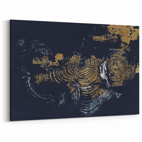 Golden Rings on Navy Abstract Canvas - Modern Wall Art Design