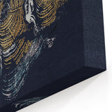 Golden Rings on Navy Abstract Canvas - Modern Wall Art Design