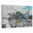 Abstract Blue and Gold Rings on Textured Gray Canvas - Modern Art