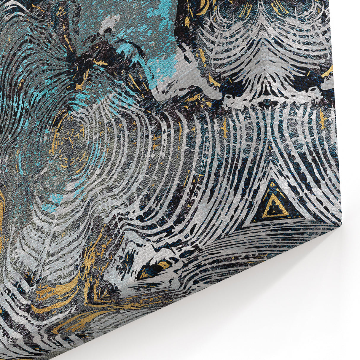 Abstract Blue and Gold Rings on Textured Gray Canvas - Modern Art