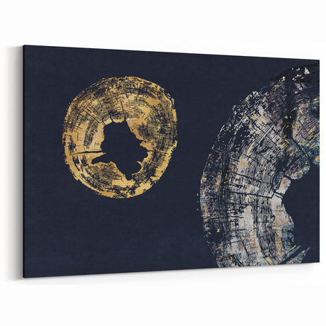 Golden and Navy Abstract Rings - Modern Minimalist Canvas Art