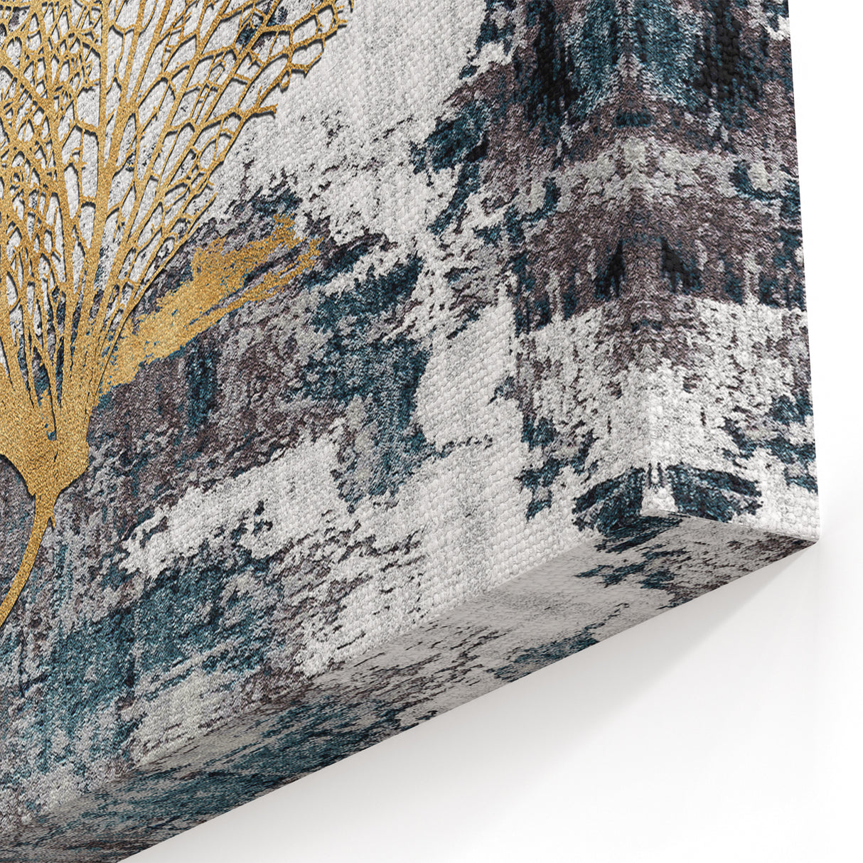 Modern Abstract Botanical Line Art - Gold & Blue Geometric Canvas