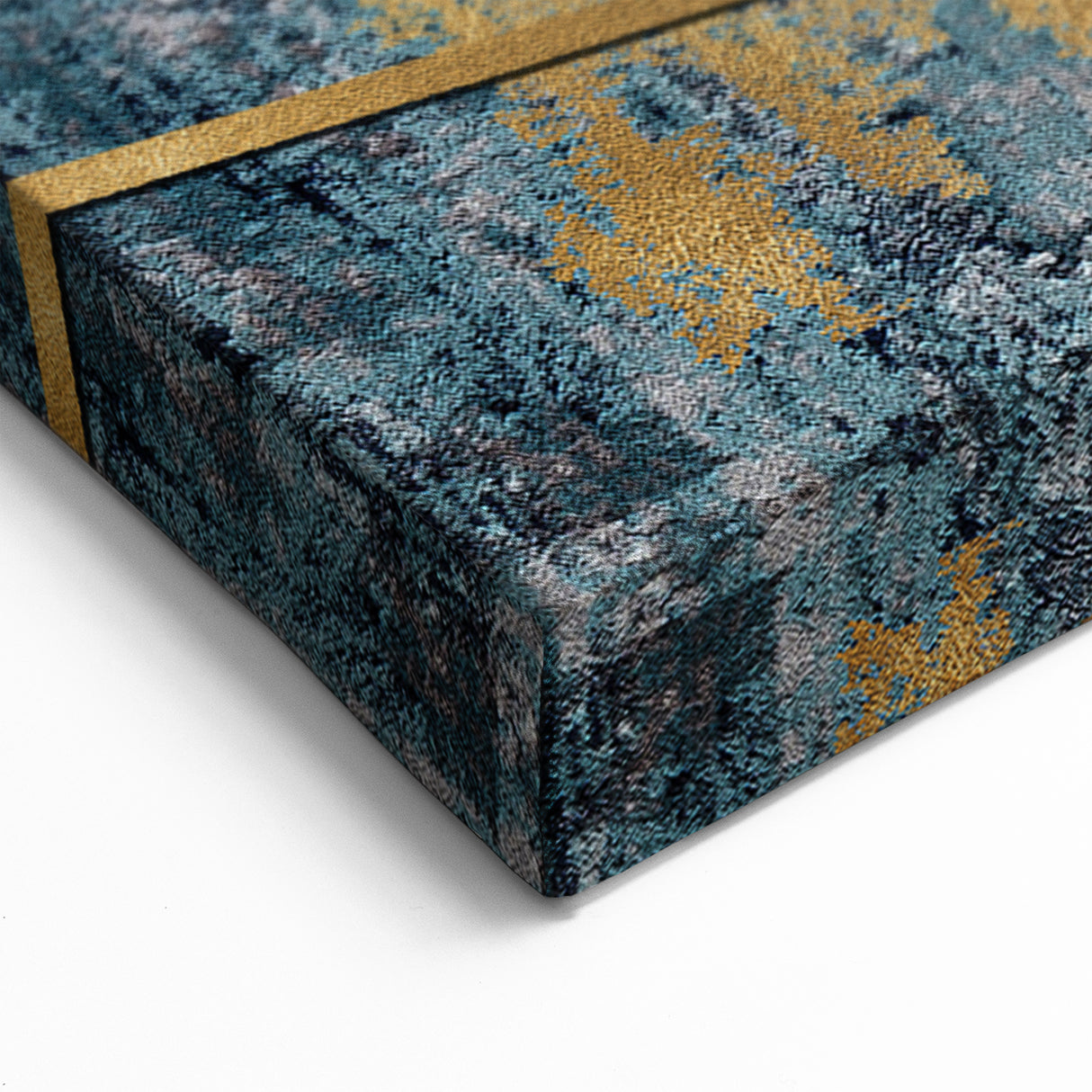 Modern Abstract Botanical Line Art - Gold & Blue Geometric Canvas