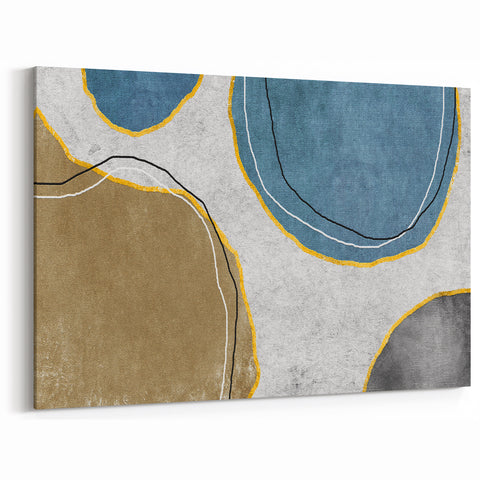 Modern Geometric Abstract Art | Blue and Beige Wall Art Canvas