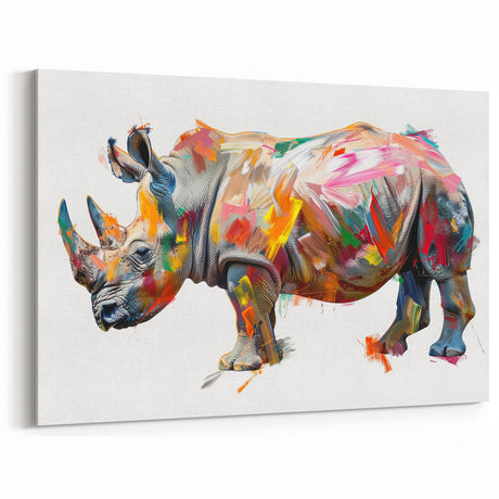 Colorful Rhinoceros Wall Art - Multicolor Rhino Canvas Print Decor