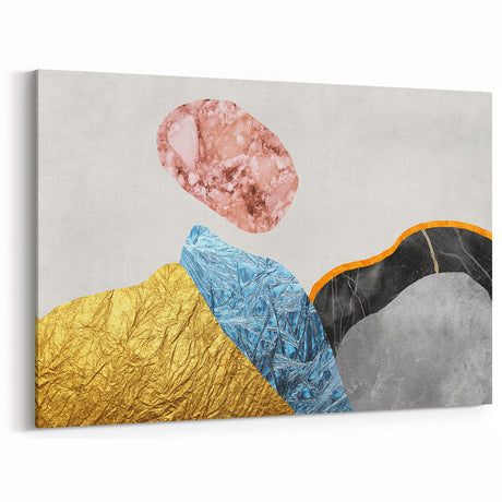 Colorful Geometric Abstract Art with Gold & Pink Accents | Wall Décor