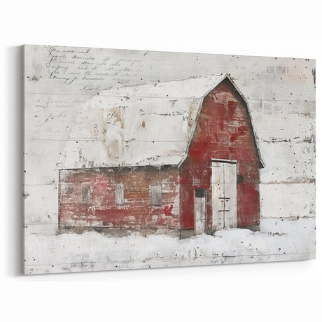Vintage Barn Wall Art - Rustic Barn Landscape on Canvas - Farmhouse Decor