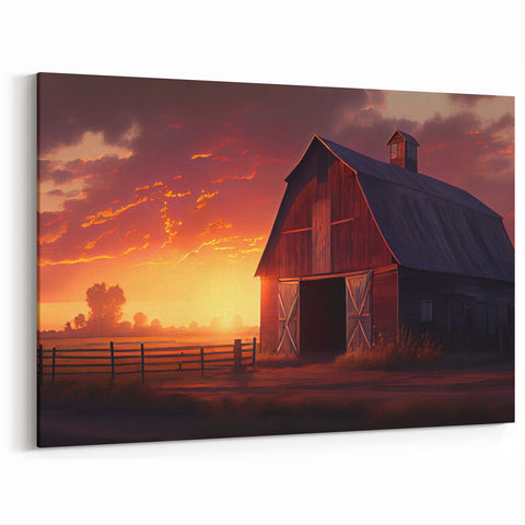 Sunset Barn Wall Art - Rustic Farmhouse Canvas Print - Country Decor