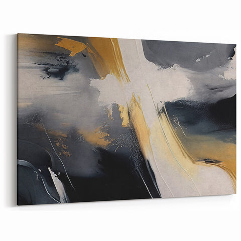 Dynamic Abstract Strokes Canvas Art | Modern Black and Gold Decor