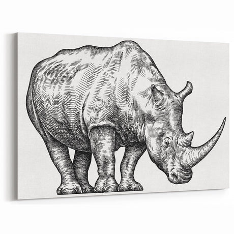 Vintage Engraving Rhinoceros Wall Art - Classic Rhino Canvas Decor