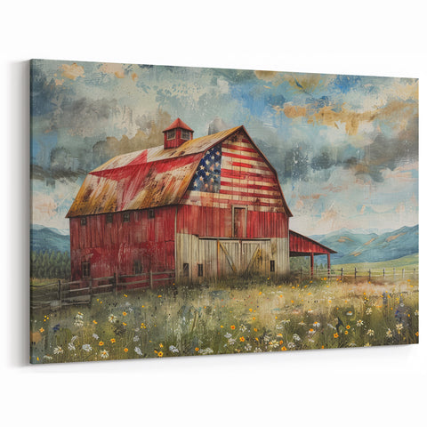 Patriotic Barn Wall Art - Rustic American Flag Canvas Print - Country Decor