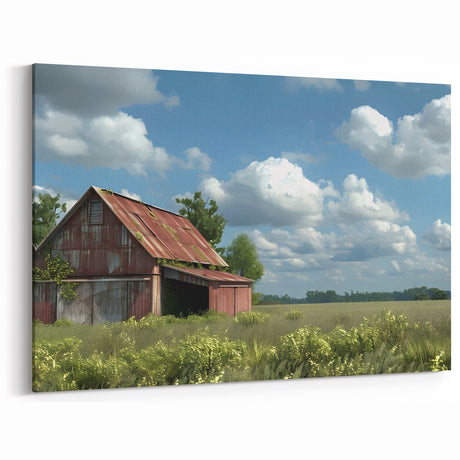 Rustic Red Barn Wall Art - Farmhouse Canvas Print - Country Landscape Decor
