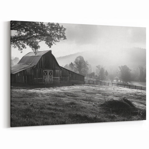 Red Barn in Winter Wall Art - Rustic Farmhouse Canvas Print - Country Decor"